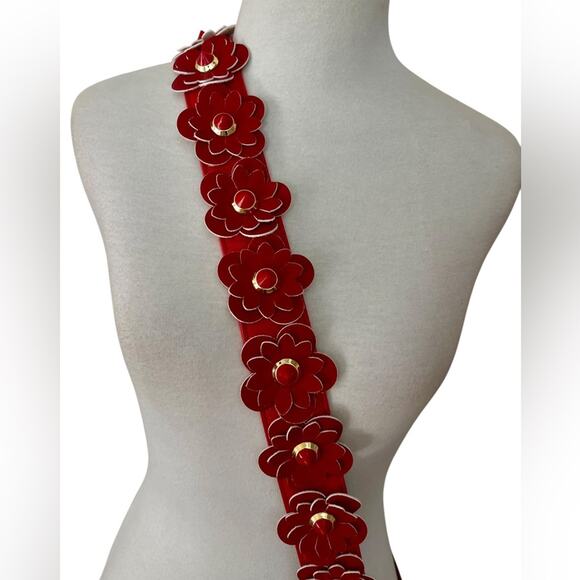 New Red Colored Flowers PU Leather Shoulder/Crossbody Bag Strap - Picture 2 of 6